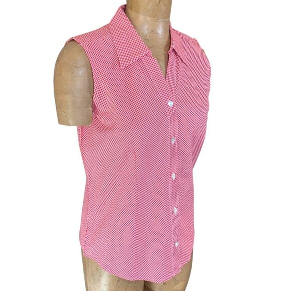 Bill Blass Sleeveless Button Down Top Women's Sz M Red Gingham #331G - Picture 3 of 11